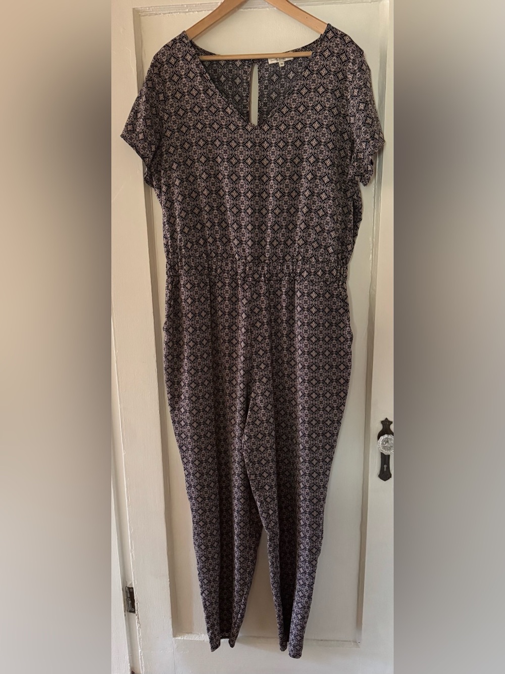 Papaya Black Geometric Short-Sleeve Jumpsuit